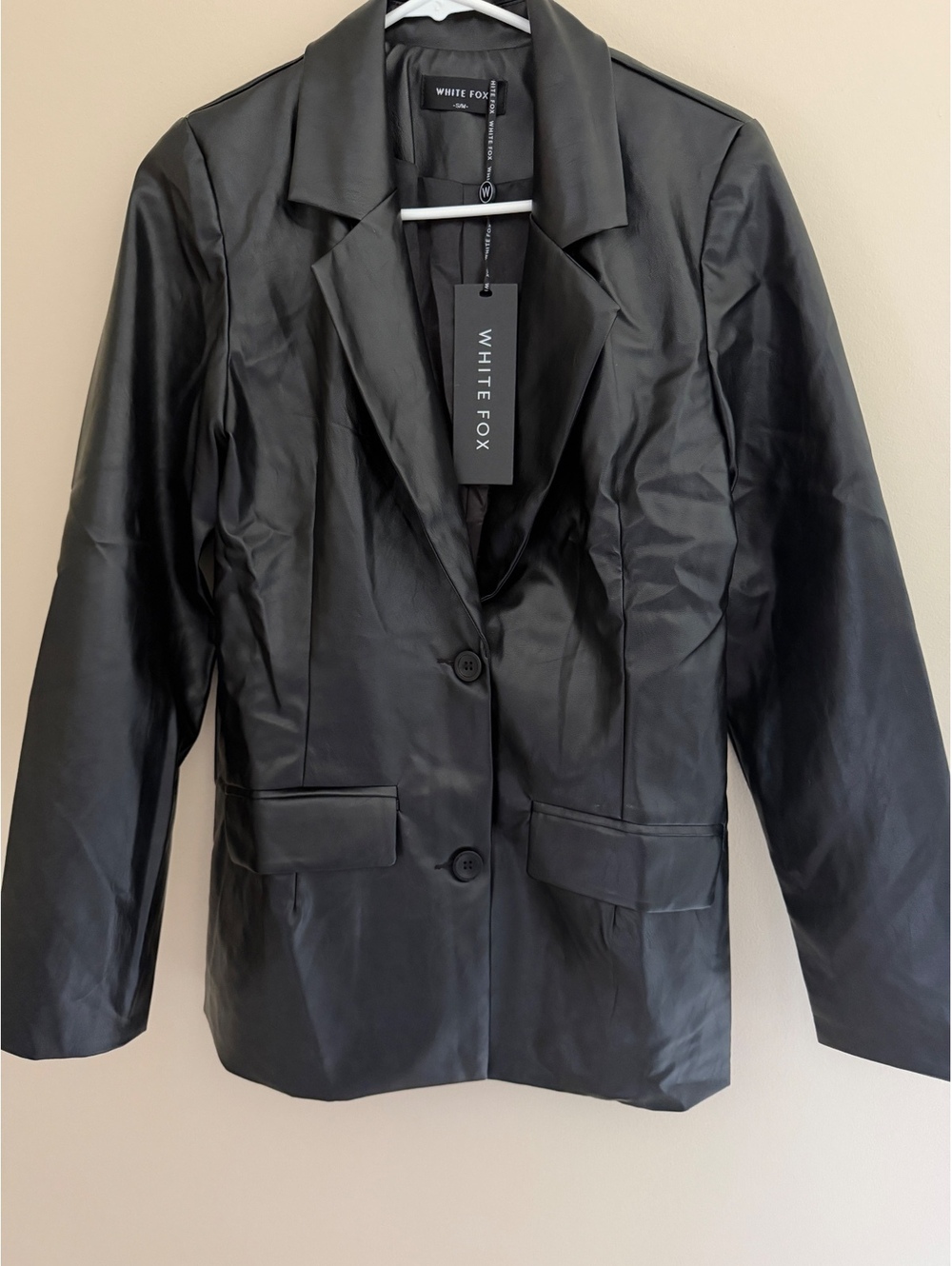 NWT White Fox black faux leather jacket